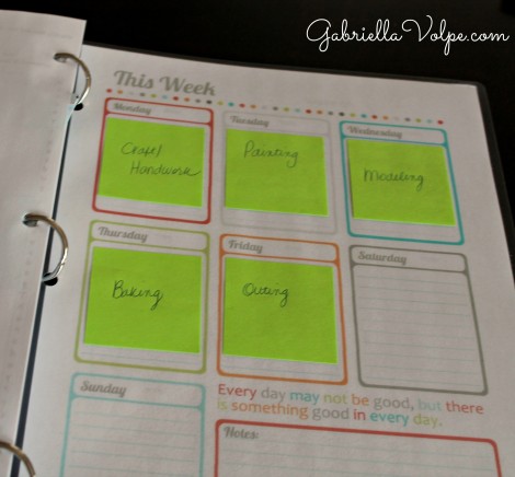 weekly element planner in homeschool planner