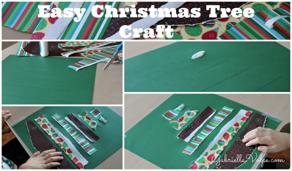 Christmas tree with scrapbooking paper as part of 10 adapted Christmas activities.