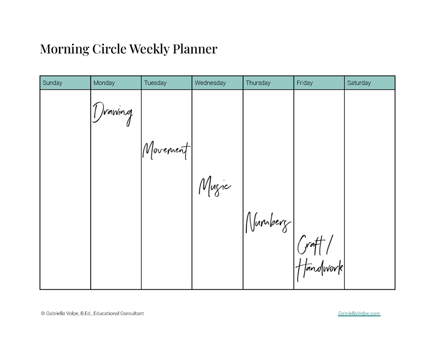 Morning Circle Weekly Planner example with text