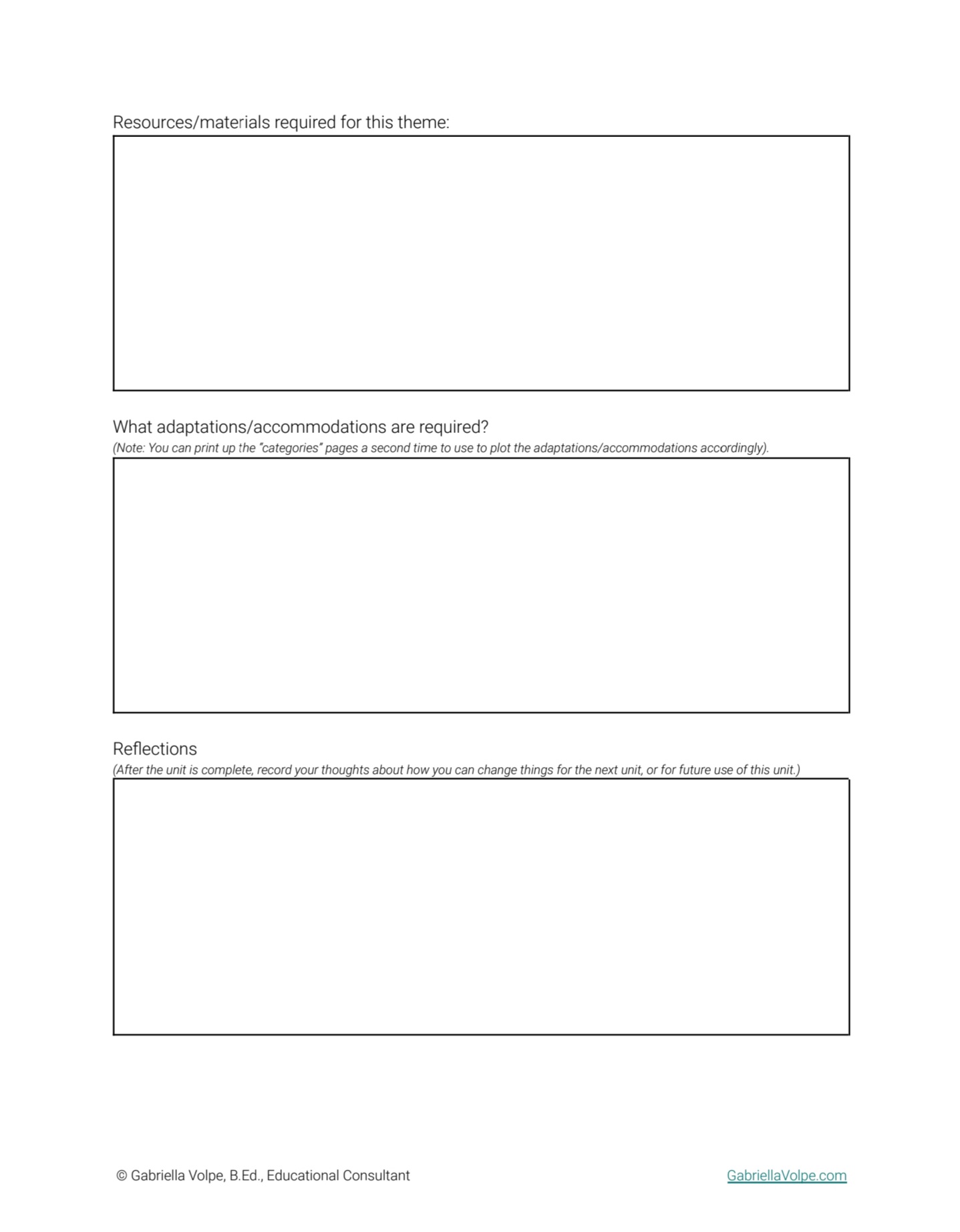 Thumbnail of PDF sample page from Thematic Unit Planner
