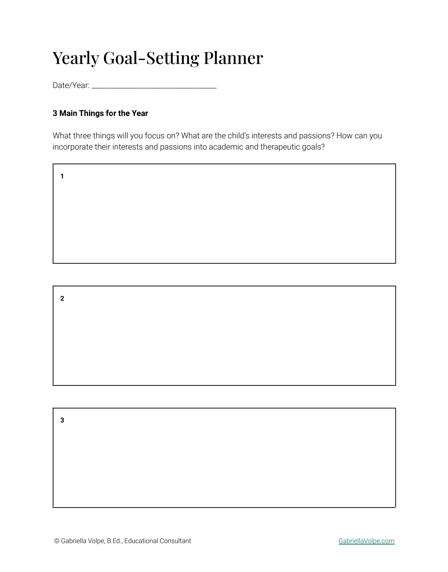 Screenshot of sample template page from 3 Main Things PDF