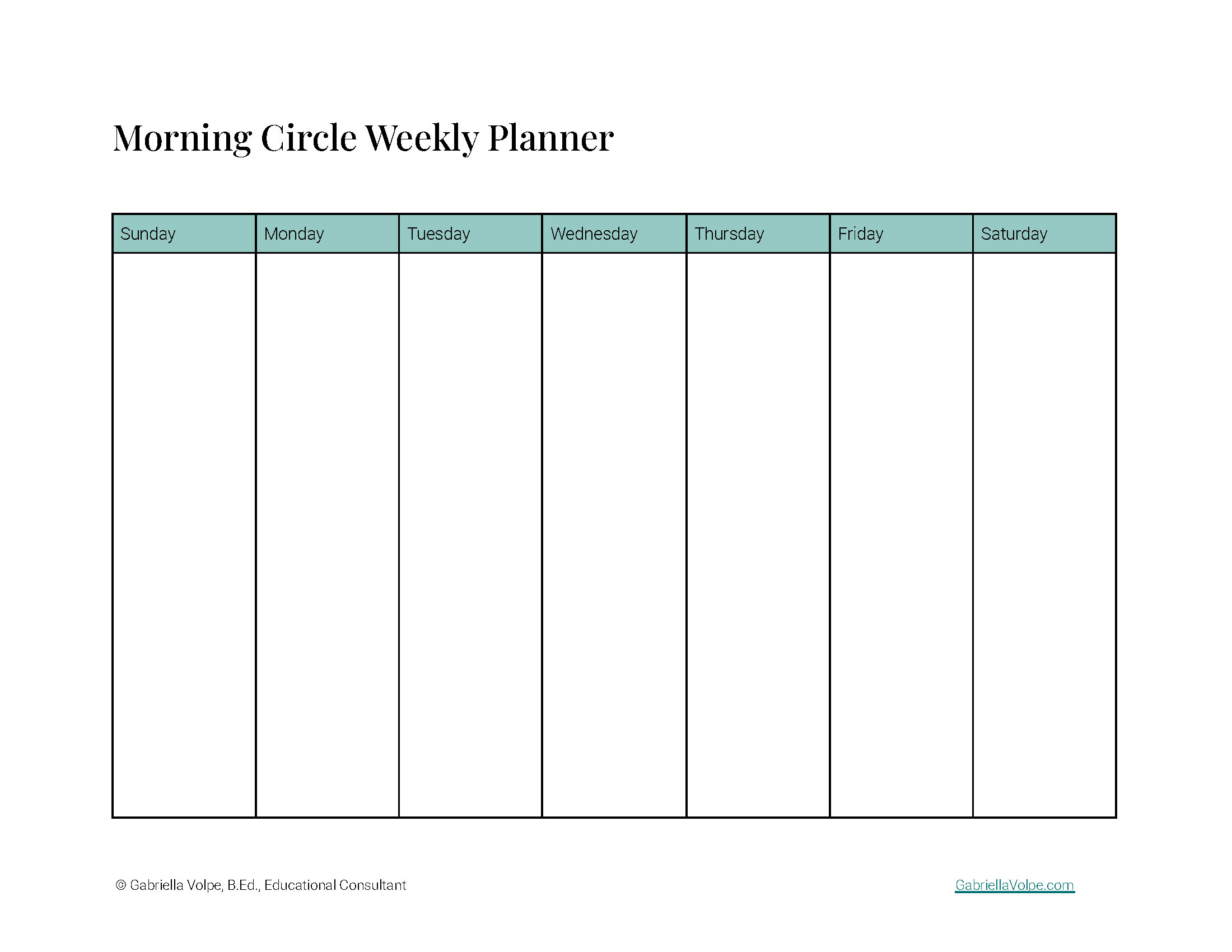 Weekly morning circle planner