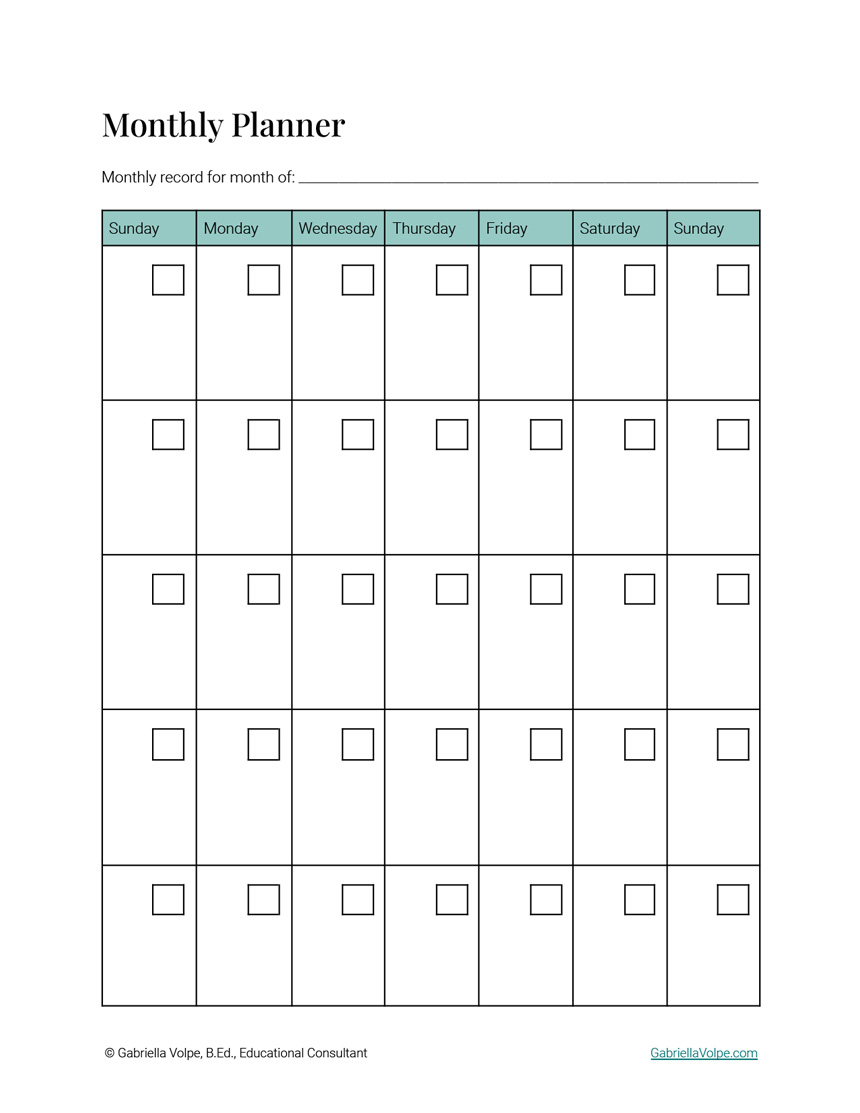 Page 3 of the Homeschool Planner PDF by Gabriella Volpe