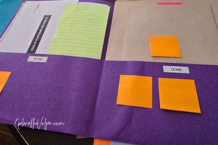 Paperwork folders showing to-do and done